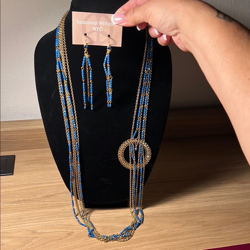 Seasonal Whispers NYC Authentic Gold and Blue Beaded Necklace Set